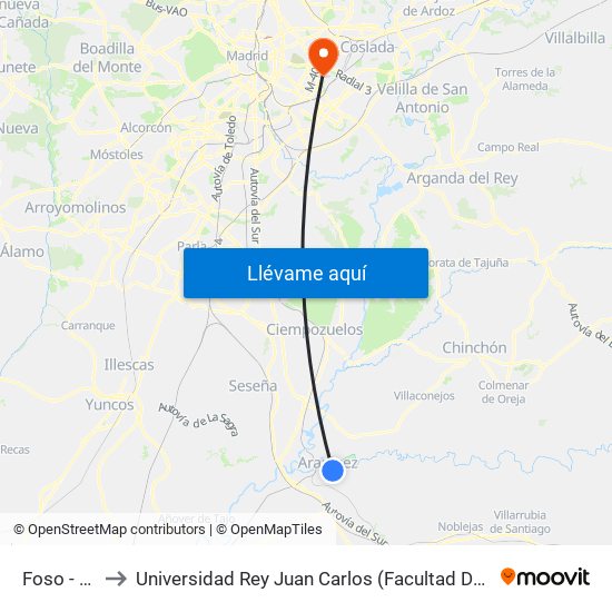 Foso - Infantas to Universidad Rey Juan Carlos (Facultad De Ciencias Jurídicas Y Sociales) map