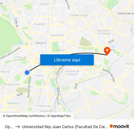 Opañel to Universidad Rey Juan Carlos (Facultad De Ciencias Jurídicas Y Sociales) map