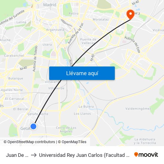 Juan De La Cierva to Universidad Rey Juan Carlos (Facultad De Ciencias Jurídicas Y Sociales) map