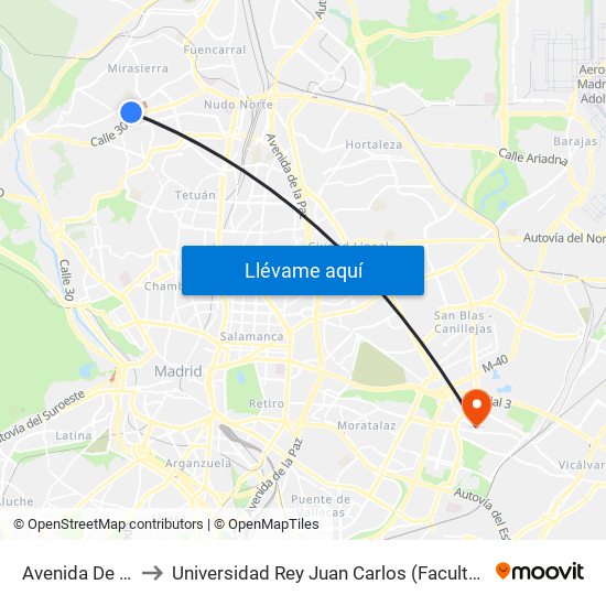 Avenida De La Ilustración to Universidad Rey Juan Carlos (Facultad De Ciencias Jurídicas Y Sociales) map