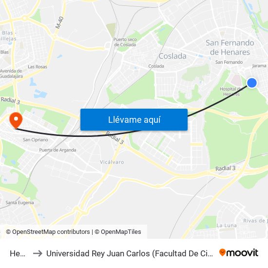 Henares to Universidad Rey Juan Carlos (Facultad De Ciencias Jurídicas Y Sociales) map