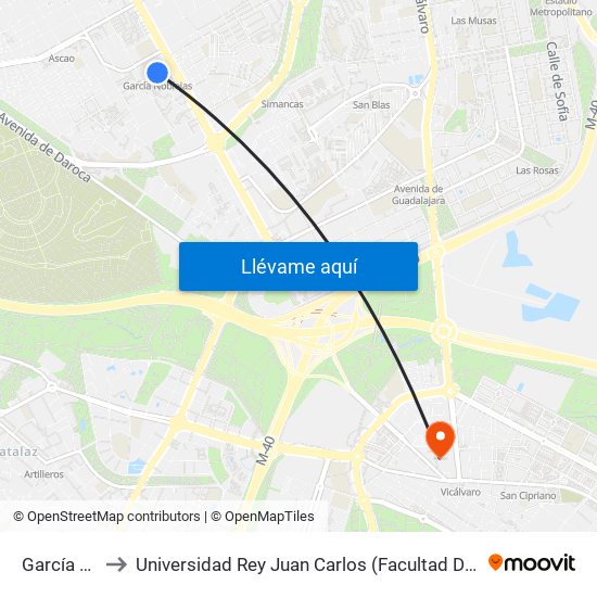 García Noblejas to Universidad Rey Juan Carlos (Facultad De Ciencias Jurídicas Y Sociales) map