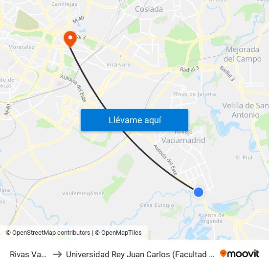 Rivas Vaciamadrid to Universidad Rey Juan Carlos (Facultad De Ciencias Jurídicas Y Sociales) map