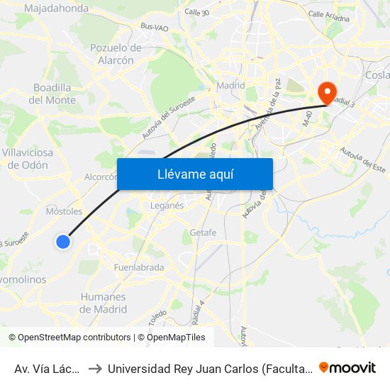 Av. Vía Láctea - Géminis to Universidad Rey Juan Carlos (Facultad De Ciencias Jurídicas Y Sociales) map