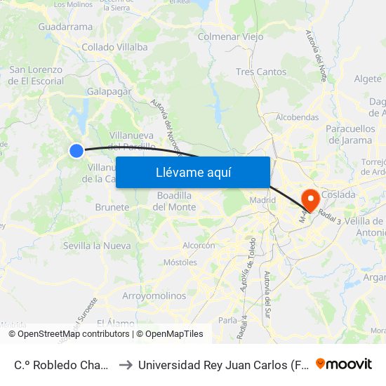 C.º Robledo Chavela - Pol. Ind. La Gazuela to Universidad Rey Juan Carlos (Facultad De Ciencias Jurídicas Y Sociales) map