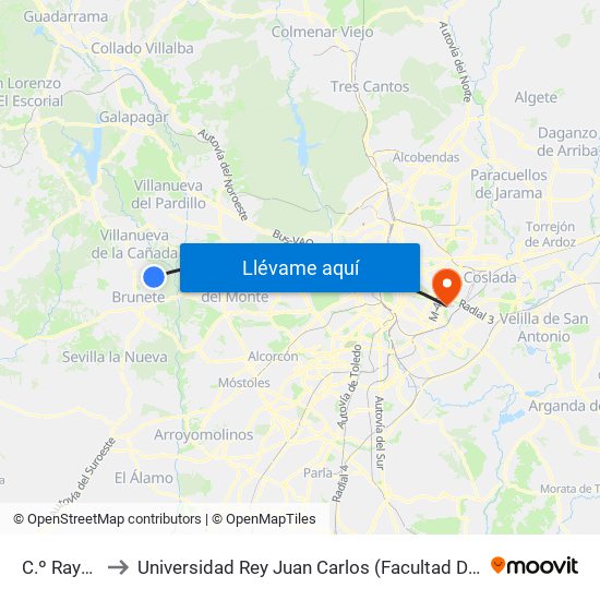 C.º Raya - Dalias to Universidad Rey Juan Carlos (Facultad De Ciencias Jurídicas Y Sociales) map
