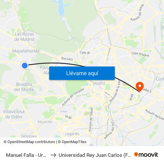 Manuel Falla - Urg. Hospital Pta. De Hierro to Universidad Rey Juan Carlos (Facultad De Ciencias Jurídicas Y Sociales) map