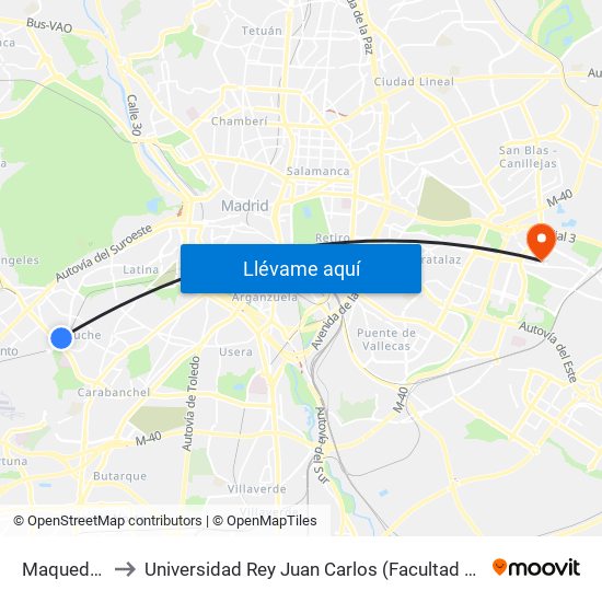 Maqueda - Aluche to Universidad Rey Juan Carlos (Facultad De Ciencias Jurídicas Y Sociales) map