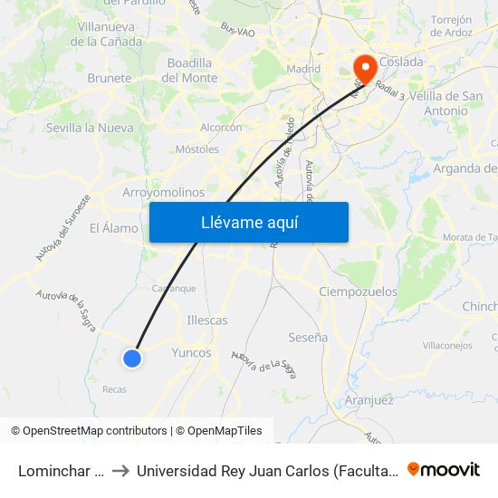 Lominchar - Ctra. Recas to Universidad Rey Juan Carlos (Facultad De Ciencias Jurídicas Y Sociales) map