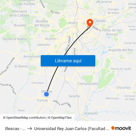 Illescas - Numancia to Universidad Rey Juan Carlos (Facultad De Ciencias Jurídicas Y Sociales) map