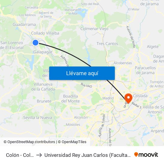 Colón - Colonia España to Universidad Rey Juan Carlos (Facultad De Ciencias Jurídicas Y Sociales) map