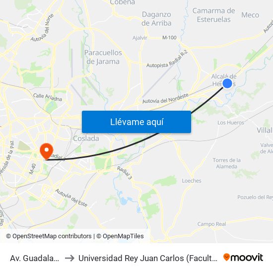 Av. Guadalajara - Brihuega to Universidad Rey Juan Carlos (Facultad De Ciencias Jurídicas Y Sociales) map