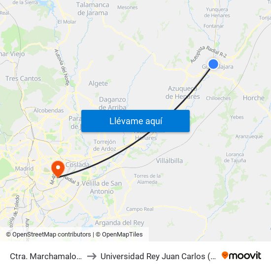 Ctra. Marchamalo / Ctra. Fontanar (Después) to Universidad Rey Juan Carlos (Facultad De Ciencias Jurídicas Y Sociales) map