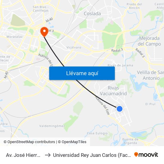 Av. José Hierro - Est. Rivas Futura to Universidad Rey Juan Carlos (Facultad De Ciencias Jurídicas Y Sociales) map