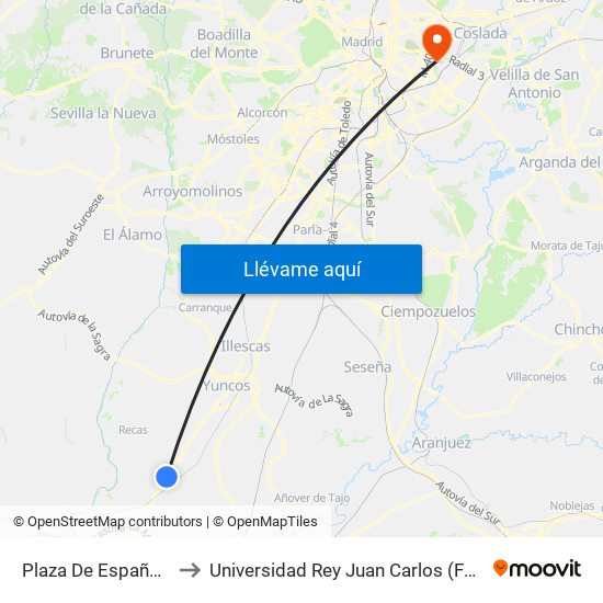 Plaza De España, Cabañas De La Sagra to Universidad Rey Juan Carlos (Facultad De Ciencias Jurídicas Y Sociales) map