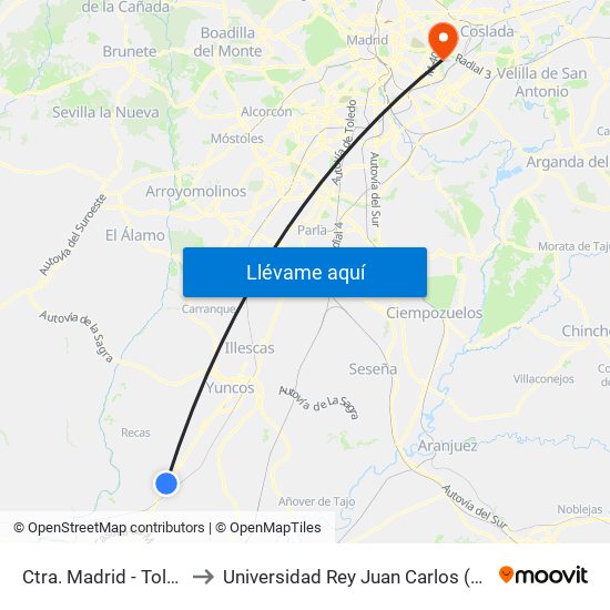 Ctra. Madrid - Toledo, Cabañas De La Sagra to Universidad Rey Juan Carlos (Facultad De Ciencias Jurídicas Y Sociales) map