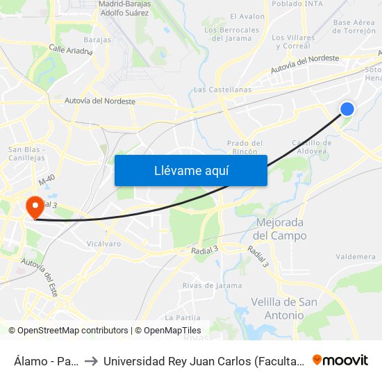 Álamo - Parque Europa to Universidad Rey Juan Carlos (Facultad De Ciencias Jurídicas Y Sociales) map