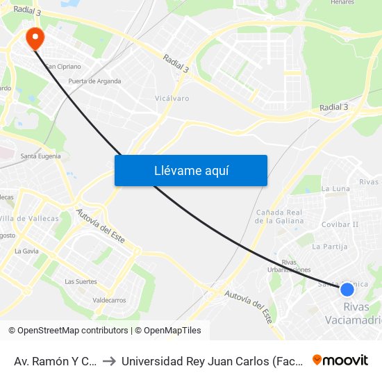 Av. Ramón Y Cajal - Centro Salud to Universidad Rey Juan Carlos (Facultad De Ciencias Jurídicas Y Sociales) map