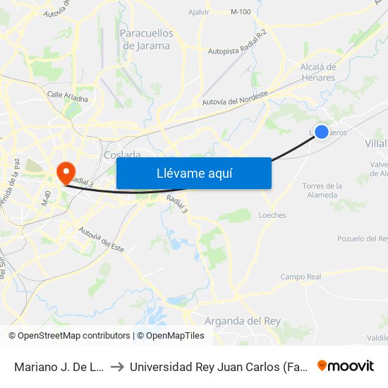 Mariano J. De Larra - Supermercado to Universidad Rey Juan Carlos (Facultad De Ciencias Jurídicas Y Sociales) map