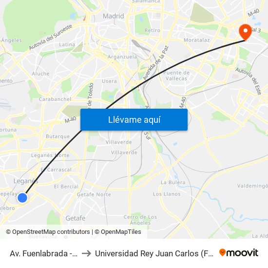 Av. Fuenlabrada - Hospital Severo Ochoa to Universidad Rey Juan Carlos (Facultad De Ciencias Jurídicas Y Sociales) map