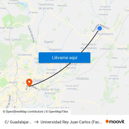 C/ Guadalajara 32, Marchamalo to Universidad Rey Juan Carlos (Facultad De Ciencias Jurídicas Y Sociales) map