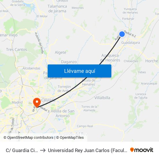 C/ Guardia Civil, Marchamalo to Universidad Rey Juan Carlos (Facultad De Ciencias Jurídicas Y Sociales) map