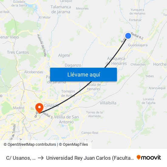 C/ Usanos, Marchamalo to Universidad Rey Juan Carlos (Facultad De Ciencias Jurídicas Y Sociales) map