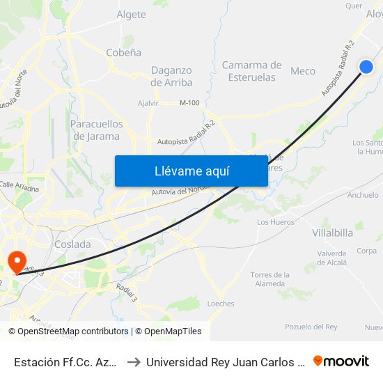 Estación Ff.Cc. Azuqueca, Azuqueca De Henares to Universidad Rey Juan Carlos (Facultad De Ciencias Jurídicas Y Sociales) map