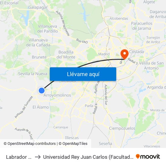 Labrador - Cafarnaún to Universidad Rey Juan Carlos (Facultad De Ciencias Jurídicas Y Sociales) map