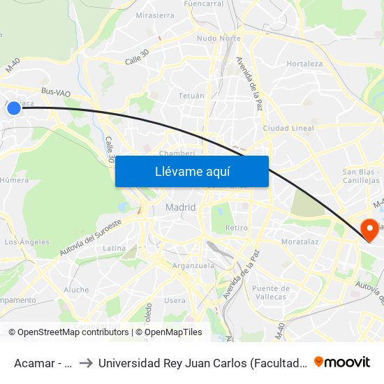 Acamar - Golondrina to Universidad Rey Juan Carlos (Facultad De Ciencias Jurídicas Y Sociales) map