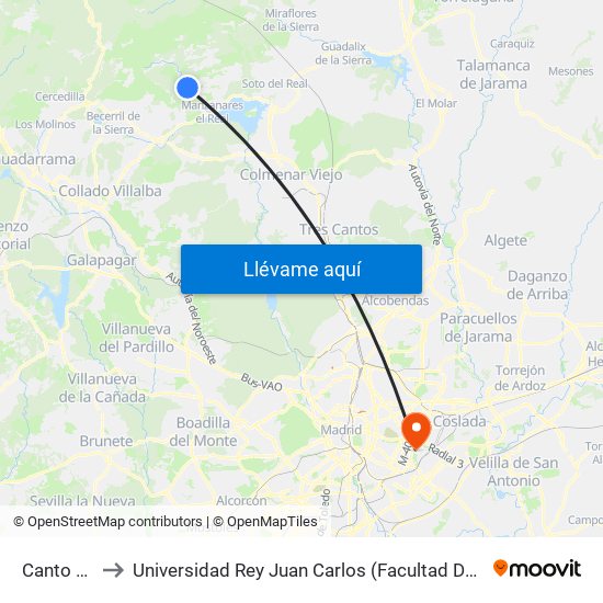 Canto Cochino to Universidad Rey Juan Carlos (Facultad De Ciencias Jurídicas Y Sociales) map