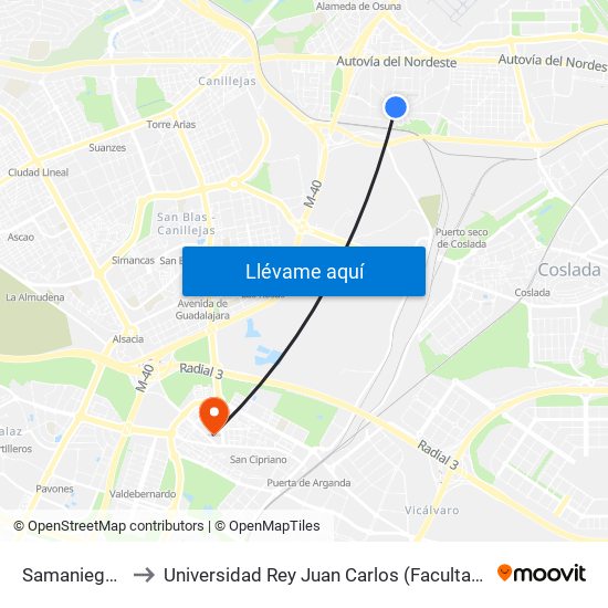 Samaniego - Campezo to Universidad Rey Juan Carlos (Facultad De Ciencias Jurídicas Y Sociales) map