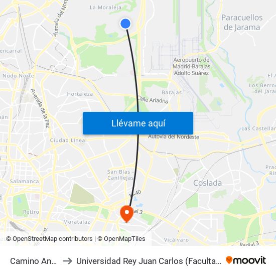 Camino Ancho - Colegio to Universidad Rey Juan Carlos (Facultad De Ciencias Jurídicas Y Sociales) map