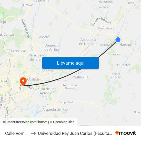 Calle Romero, Valdeluz to Universidad Rey Juan Carlos (Facultad De Ciencias Jurídicas Y Sociales) map