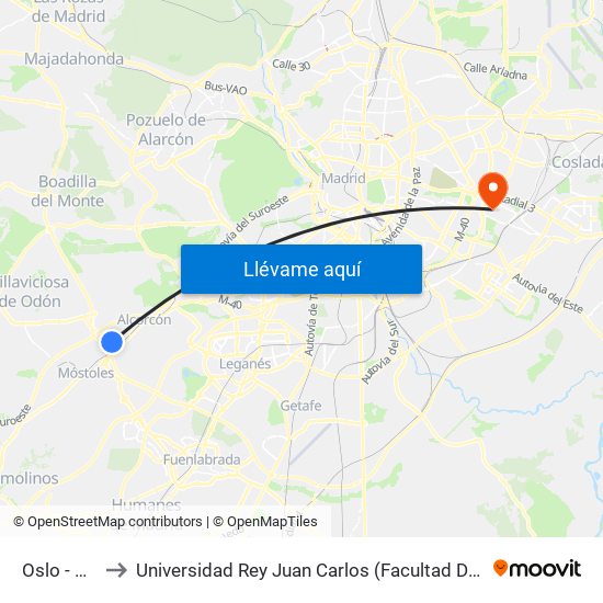 Oslo - X Madrid to Universidad Rey Juan Carlos (Facultad De Ciencias Jurídicas Y Sociales) map