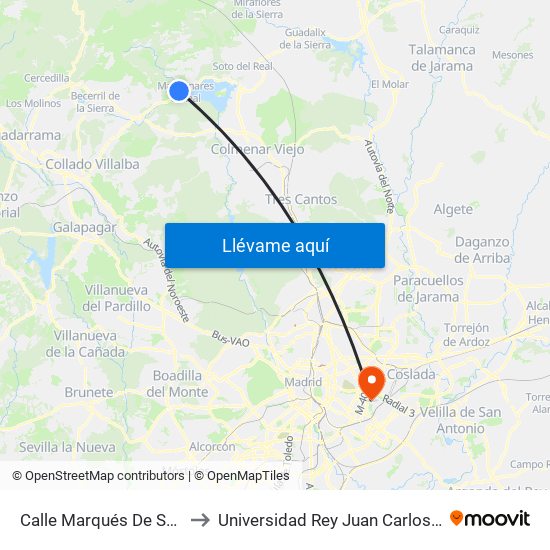 Calle Marqués De Santillana - Camino De Peña Sacra to Universidad Rey Juan Carlos (Facultad De Ciencias Jurídicas Y Sociales) map