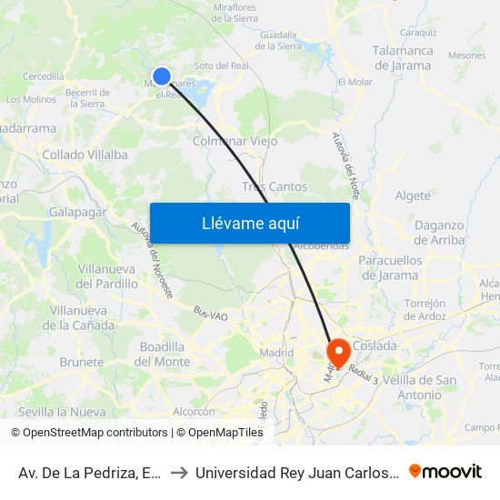 Av. De La Pedriza, Esq. Calle Montañero (Camping) to Universidad Rey Juan Carlos (Facultad De Ciencias Jurídicas Y Sociales) map