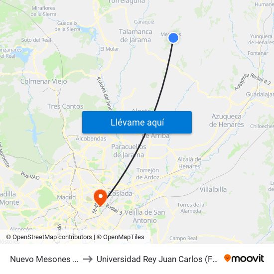Nuevo Mesones Nogal (Vuelta), El Casar to Universidad Rey Juan Carlos (Facultad De Ciencias Jurídicas Y Sociales) map