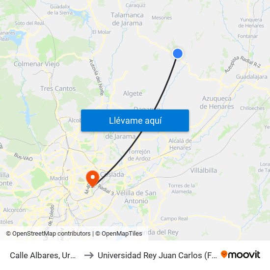 Calle Albares, Urb. Parque De Las Castillas to Universidad Rey Juan Carlos (Facultad De Ciencias Jurídicas Y Sociales) map