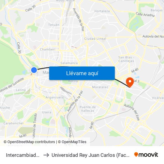 Intercambiador De Príncipe Pío to Universidad Rey Juan Carlos (Facultad De Ciencias Jurídicas Y Sociales) map