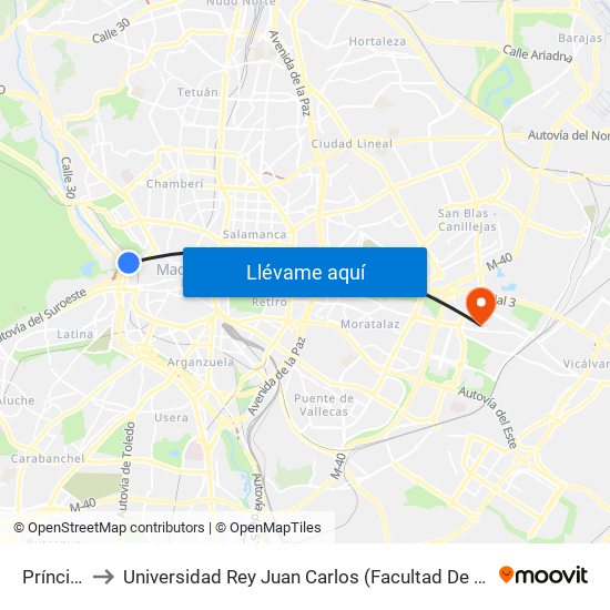 Príncipe Pío to Universidad Rey Juan Carlos (Facultad De Ciencias Jurídicas Y Sociales) map