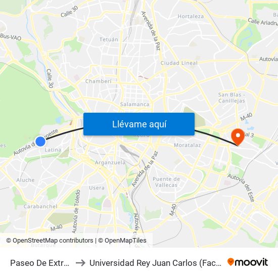 Paseo De Extremadura - El Greco to Universidad Rey Juan Carlos (Facultad De Ciencias Jurídicas Y Sociales) map