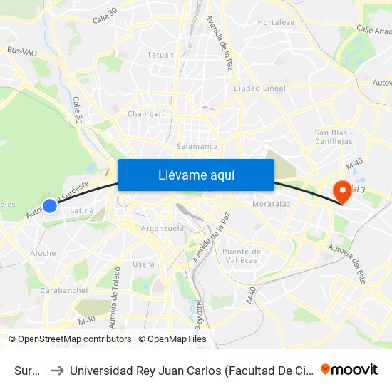 Surbatán to Universidad Rey Juan Carlos (Facultad De Ciencias Jurídicas Y Sociales) map