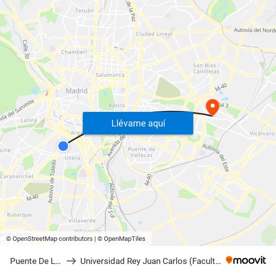 Puente De Los Capuchinos to Universidad Rey Juan Carlos (Facultad De Ciencias Jurídicas Y Sociales) map