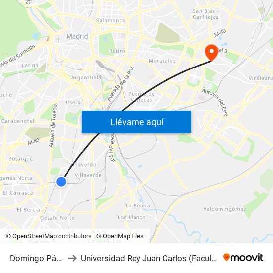 Domingo Párraga - Astillero to Universidad Rey Juan Carlos (Facultad De Ciencias Jurídicas Y Sociales) map