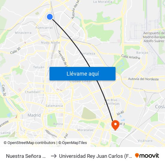 Nuestra Señora Valverde - Alonso Quijano to Universidad Rey Juan Carlos (Facultad De Ciencias Jurídicas Y Sociales) map