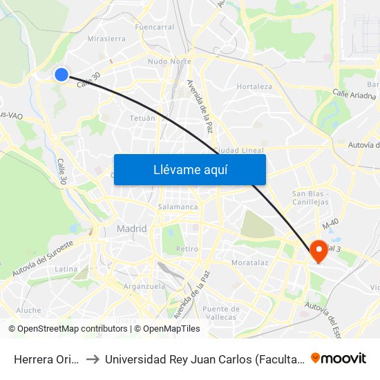Herrera Oria - Gascones to Universidad Rey Juan Carlos (Facultad De Ciencias Jurídicas Y Sociales) map