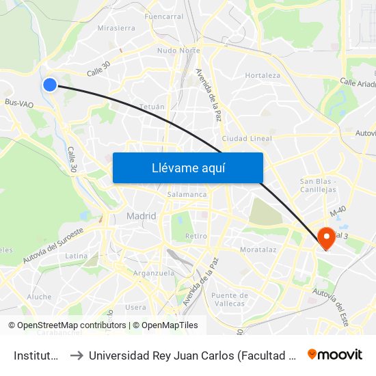 Instituto Llorente to Universidad Rey Juan Carlos (Facultad De Ciencias Jurídicas Y Sociales) map