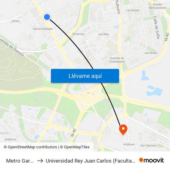 Metro García Noblejas to Universidad Rey Juan Carlos (Facultad De Ciencias Jurídicas Y Sociales) map
