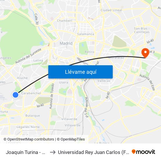 Joaquín Turina - Parque Carlos Matallanas to Universidad Rey Juan Carlos (Facultad De Ciencias Jurídicas Y Sociales) map